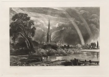 Kathedrale von Salisbury von den Wiesen aus, kleine Platte, 1855