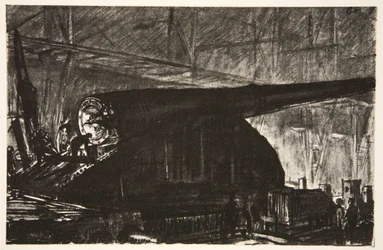 Die Nachtschicht arbeitet an einer großen Kanone, Illustration aus 