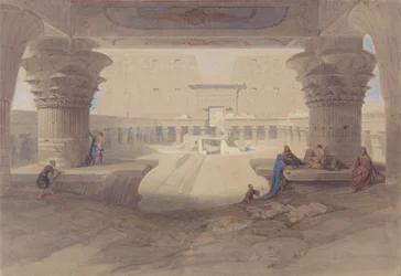 Unter dem Portikus des Tempels von Edfu, Oberägypten