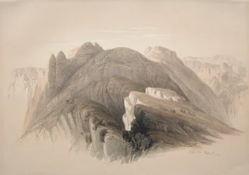 Gebel Hor. Berg Hor, von den Klippen um Petra, 1839