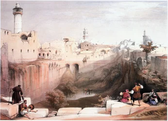 Im Heiligen Land: Jerusalem, der Teich Bethesda, Tempelberg links
