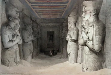 Inneres des Tempels von Abu Simbel, aus „Egypt and Nubia“, Lithografie von Louis Haghe, 1849