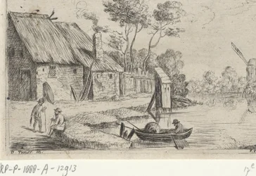 Landschaft mit Bauernhof und Wasser