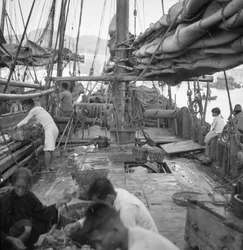 An Bord einer Yeungkong-Fischer-Dschunke in Aberdeen, Hongkong