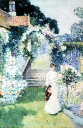 Pflege der Rosen in einem Garten in Cheshire