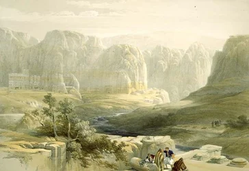 Petra Blick nach Süden, 9. März 1839, Platte 106 aus Band III von Das Heilige Land, graviert von Louis Haghe