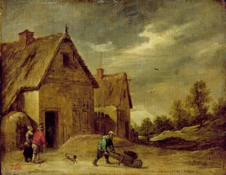 Bauer mit Schubkarre