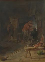Bauern um einen Kamin