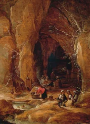 Vagabunden und Wäscherinnen in einer Höhle, von David Teniers II (1610-1690)
