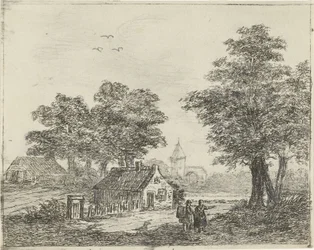 Landschaft mit Spaziergängern