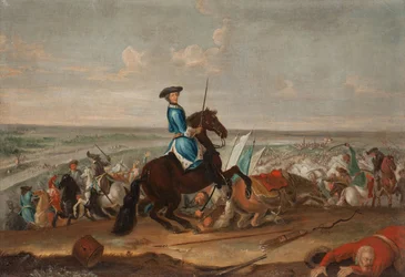 König Karl XII. (Carl von Schweden) (1682-1718) in der Schlacht von Narva