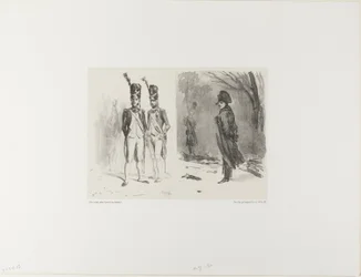 Blatt mit Skizze (Grenadier der Garde, Napoleon im Biwak)
