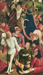 Ritter und Soldaten spielen Würfel um das Gewand Christi