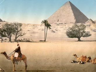 Rastende Beduinen nahe der Großen Pyramide von Gizeh, ca. 1895