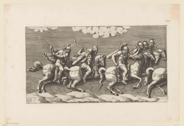 Parade bewaffneter Reiter (linker Teil)