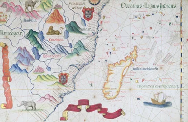 Madagaskar und Ostafrikanische Küste, Detail aus einem Weltatlas, 1565