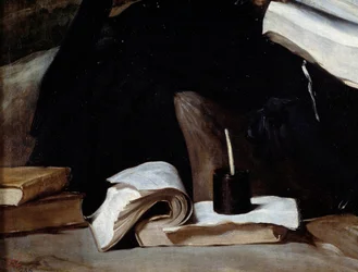 Porträt des Narren Diego de Acedo genannt der Cousin, Detail. Bücher