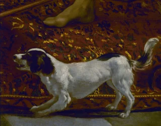 Das Gewand Josefs – Detail des Hundes – 17. Jahrhundert – Spanischer Barock – Restauriert 1989