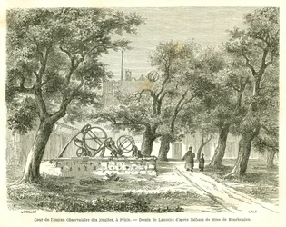 Ansicht des Hofes des ehemaligen Jesuitenobservatoriums in Peking (Beijing), China. Gravur von Lancelot, in "Le Tour du Monde, Nouveau journal des Voyages", herausgegeben von Edouard Charton, Paris