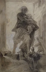 Der Marquis von Lantenac rettet ein Kind, Illustration aus Quatre-vingt-treize von Victor Hugo (1802-85)