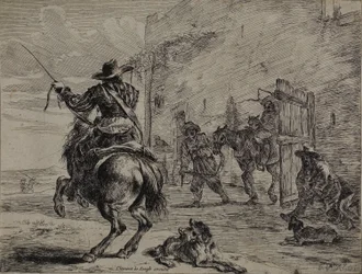 Steigendes Pferd, in der Nähe eines Stalls, Platte eins aus der Serie der Pferde