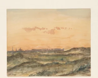 Landschaft mit der Silhouette einer Stadt in der Ferne