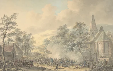 Kampfszene mit Kirche rechts, ca. 1790-1800