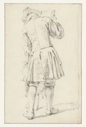Stehender Soldat mit Gewehr, von hinten gesehen
