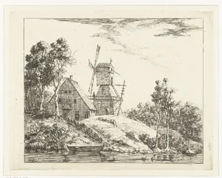 Landschaft mit Bauernhof und Mühle in Holstein