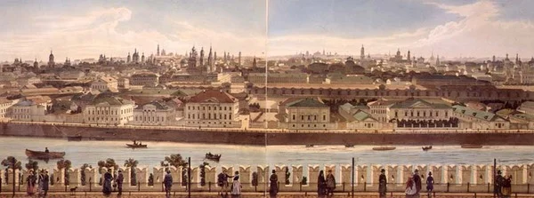 Ansicht von Zamoskvoreche vom Kreml, aus einem Panorama von Moskau, graviert von Philippe Benoist und Aubrun, veröffentlicht von Lemercier, ca. 1840