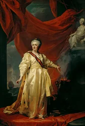 Porträt Katharinas II. als Gesetzgeberin im Tempel der Göttin der Gerechtigkeit, frühe 1780er-Jahre