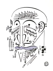 Dr. Musicus - ein Gesicht, gezeichnet mit musikalischer Notation