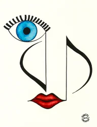 Musikalisches Gesicht - ein Gesicht mit einem Auge und Lippen, gezeichnet mit musikalischer Notation