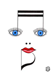 Musikalisches Gesicht - ein weibliches Gesicht gezeichnet mit musikalischer Notation