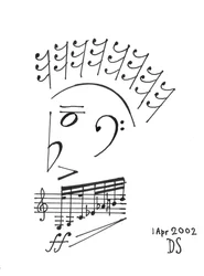 Musikalischer Gladiator - ein Gesicht, gezeichnet mit musikalischer Notation