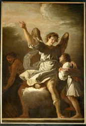 Der Schutzengel schützt ein Kind vor dem Reich des Dämons