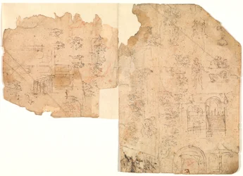 Skizzen für Figuren, Kompositionen und architektonische Einstellungen