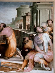 Die Versöhnung des römischen Konsuls Marcus Fulvius Flaccus und Marcus Aemilius Lepidus um 126 v. Chr. (Detail). Fresko von Domenico di Giacomo di Pace, genannt Beccafumi (1486-1551) 1529-1535 Siena, Palazzo Pubblico