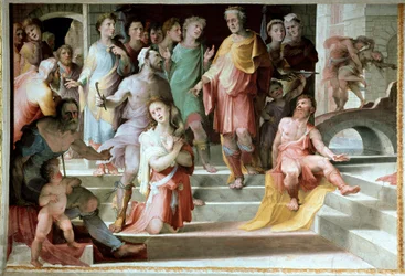 Das Opfer von Seleucos de Locres. Fresko von Domenico Beccafumi 1529-1535, Siena, Palazzo Pubblico