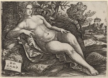 Venus, die in einer Landschaft ruht