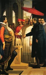 Michelangelo präsentiert das Modell für die Vollendung von St. Peter an Papst Pius IV
