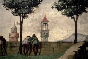 Männer, die über eine Mauer schauen, aus der Visitation