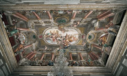 Das Angebot an Jupiter der Schlüssel des Tempels von Janus (oder Allegorie des Friedens), Decke des edlen Stockwerks (ca. 1665) (Fresko)