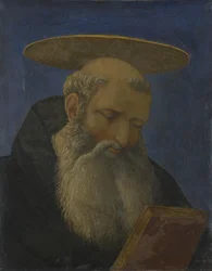 Kopf eines tonsurierten, bärtigen Heiligen aus dem Carnesecchi-Tabernakel, ca. 1440