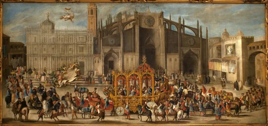 Kutsche der Maskenproklamation. Gemälde von Domingo Martinez (1688-1749)