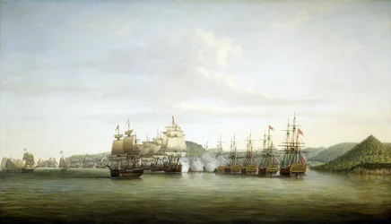 Amerikanische Revolution (oder Amerikanischer Unabhängigkeitskrieg) 1775-1783: Major Samuel Barringtons Manöver auf der Insel Saint Lucia, französischer Besitz in den Westindischen Inseln, am 15. Dezember