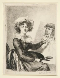 Louise-Elisabeth Vigée-Lebrun, (Mlle Lebrun) nach und im Gegensatz zum Selbstporträt von 1790 in den Uffizien
