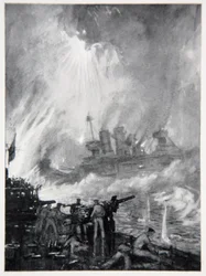 Kämpfe bis zur letzten Kanone: das tapfere Ende der H.M.S. Tiperrary bei Jütland, Illustration aus 