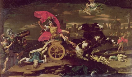 Achilles schleppt den Leichnam Hektors um die Mauern von Troja