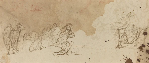 Studien von Figuren für eine Anbetung der Könige [verso]